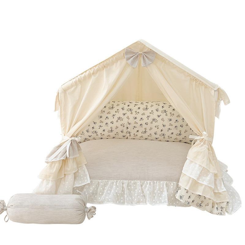 Korean Princess Style Pet Bed Luxury Dog House for Poodles & Bichons Washable Cat Tent All-Season Sleeping Mat Elegant Pet Sofa
