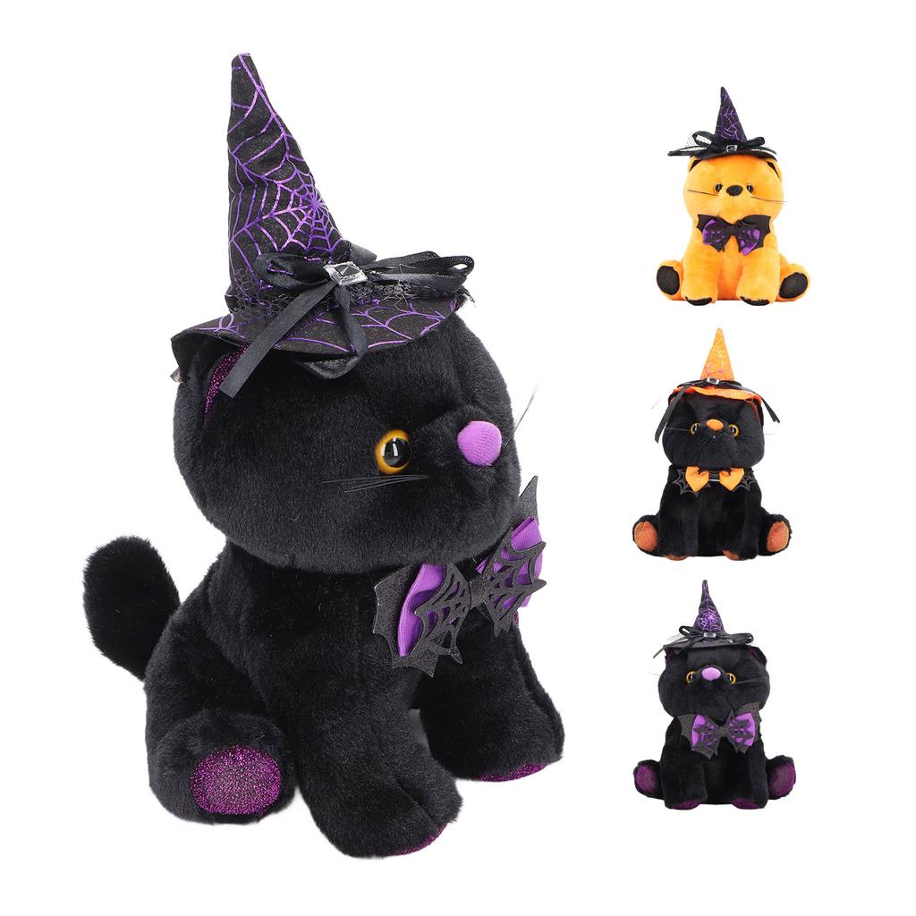 Halloween Cat Doll Cute Collectible Plush Animal Doll Decoration with Hat for Festival Party Home