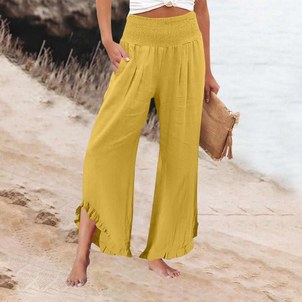 Womens Palazzo Pants Summer Casual Flowy Wide Leg Trousers Beach Travel Vacation Outfits