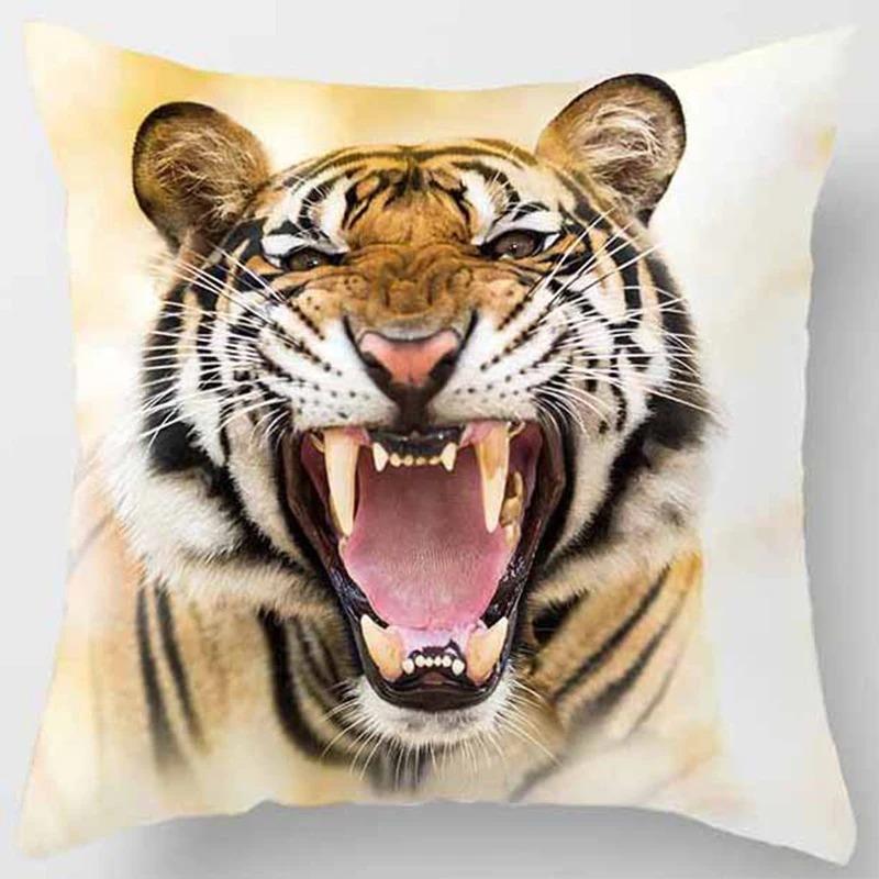 Animal World Tiger Lion Print Pattern Pillowcase Living Room Sofa Cushion Cover Bedroom Bedside Home Decoration 45x45cm
