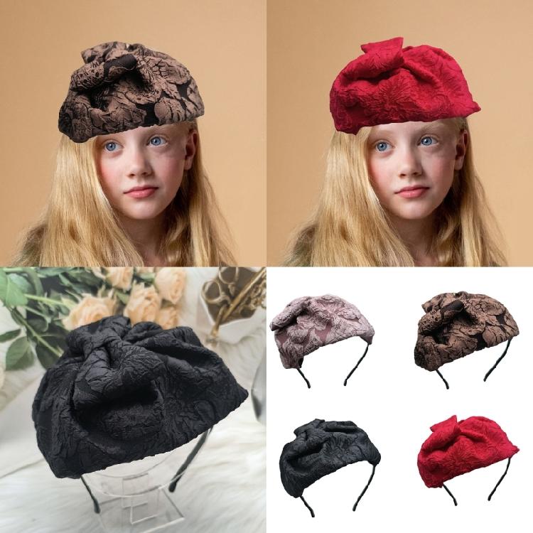 Textured Bowknot Fascinator Dark Hairpiece for Costume Parties Studded with Bowknot Headband for Wedding