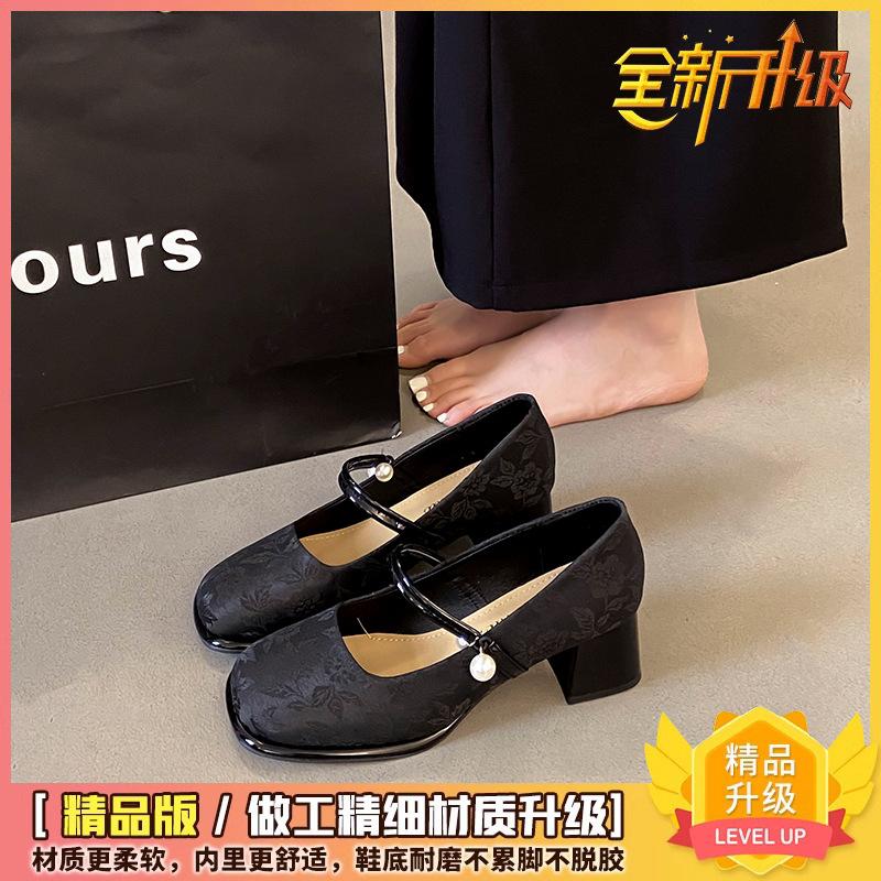 High Heel Single Shoes Women's Medium Thick Heel with Cheongsam Horse Face Skirt Sandals Summer 2025 New New Chinese Style Shoes