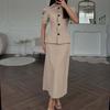 European & American Summer 2025 Casual Long-Sleeve High-Waisted Sexy Two-Piece Midi Skirt Set
