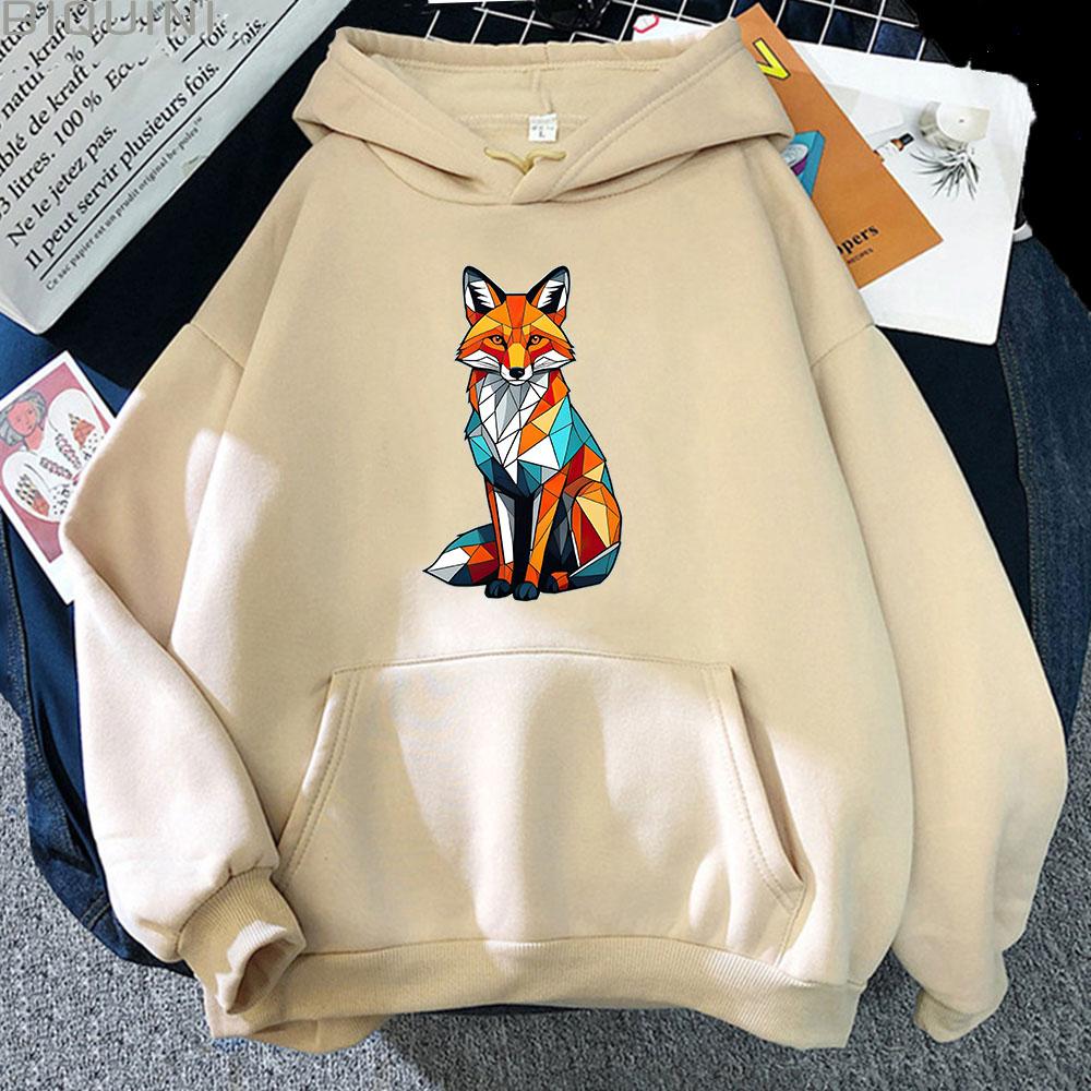 Rainbow Fox Printed Hoodie Cartoon Print Velvet Casual Long Sleeved Sweatshirt Men Women Clothing Moletom Fashionable Clothing