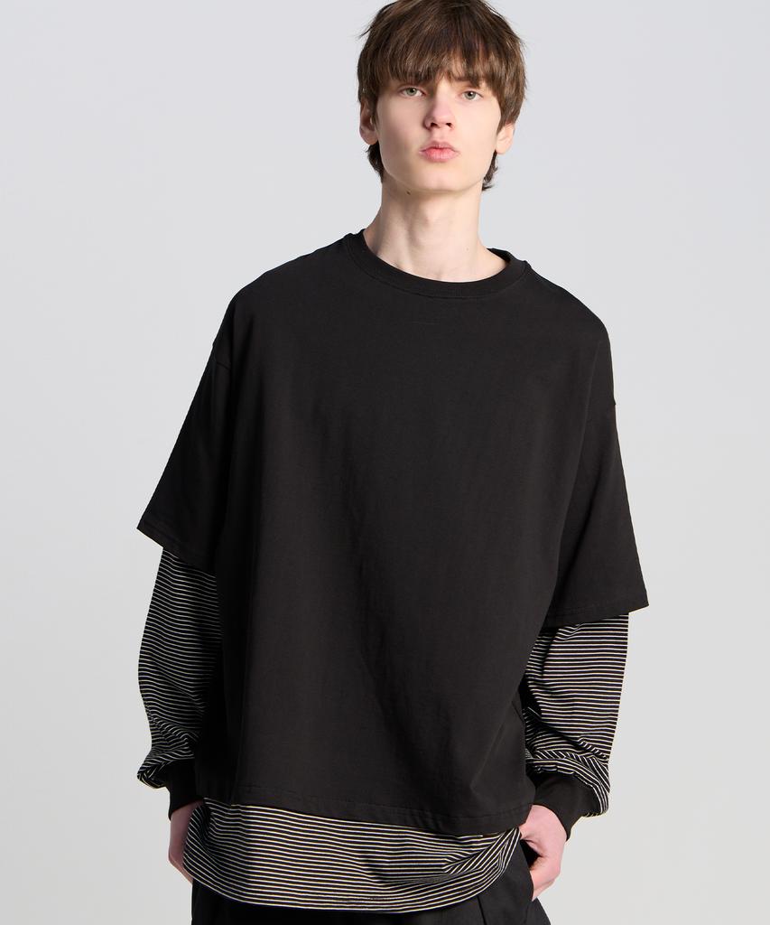 TENER Layered Stripe Long Sleeve Black