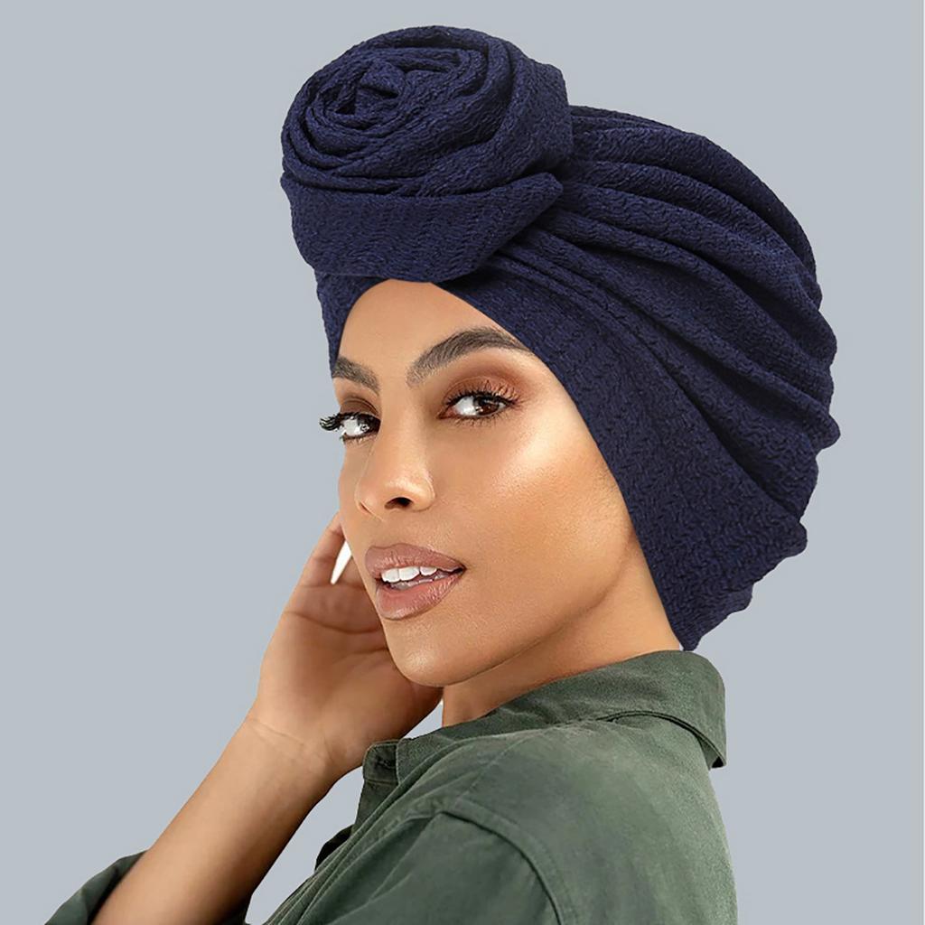 Fashionable Women's Solid Color Hijab Turban Bonnet Flower Decor Ramadan Head Wrap Head Scarf Cap Indian Hat Headwear