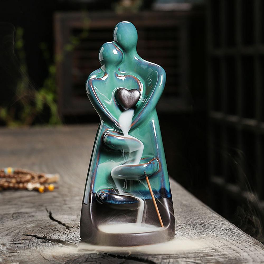 Lover Couple Ceramic Sandalwood Backflow Incense Burner Home Decor Waterfall Incense Burner Valentine's Day Gift