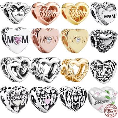 Serie herzförmige Charm-Perle aus 925er-Sterlingsilber für Armbänder, Schmuckherstellung, Geschenk für Frauen