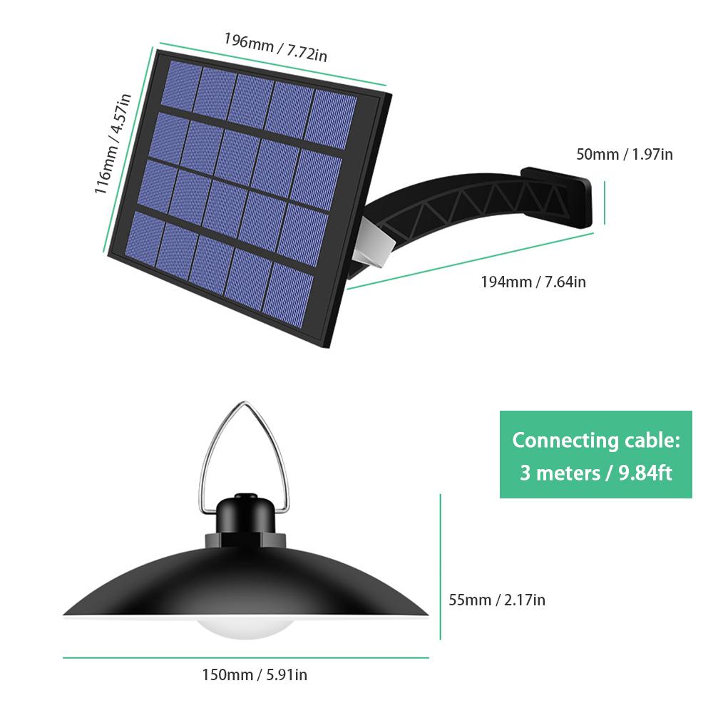 Solar Powered Pendants Light with Adjustable Panel Auto ON/OFF Lighting Sensor IP65 Water-resistant