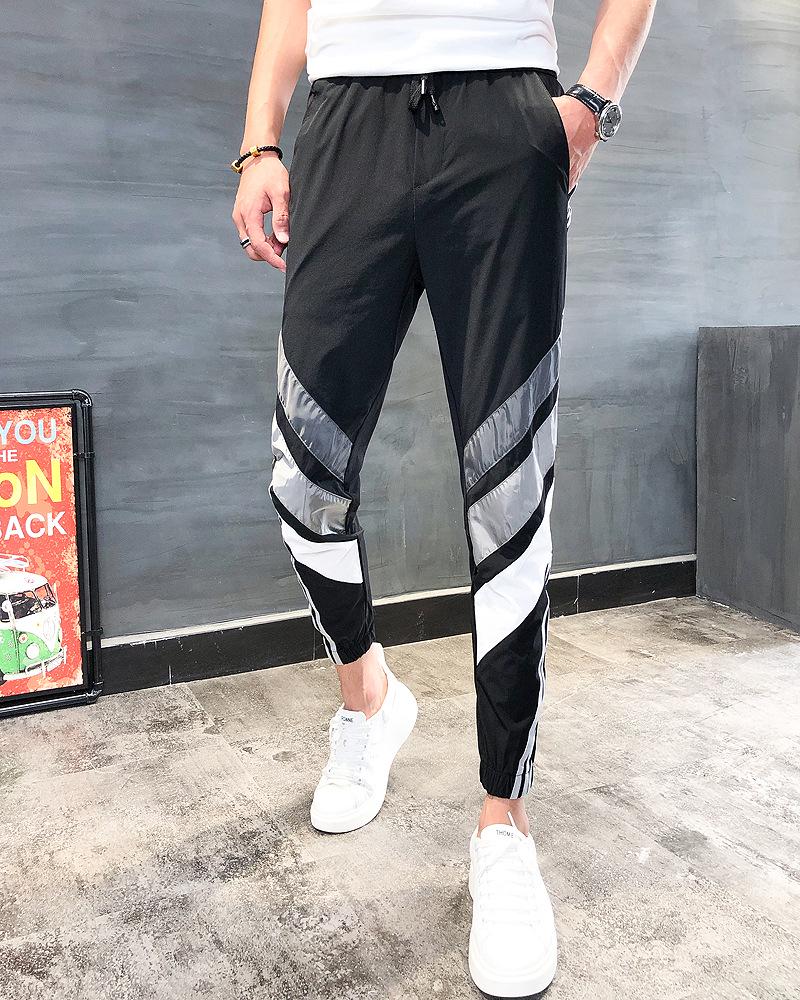 

Мужские осенние повседневные брюки: Интернет-знаменитости в стиле Куайшоу, леггинсы с девятью точками для модной молодежи M чёрный