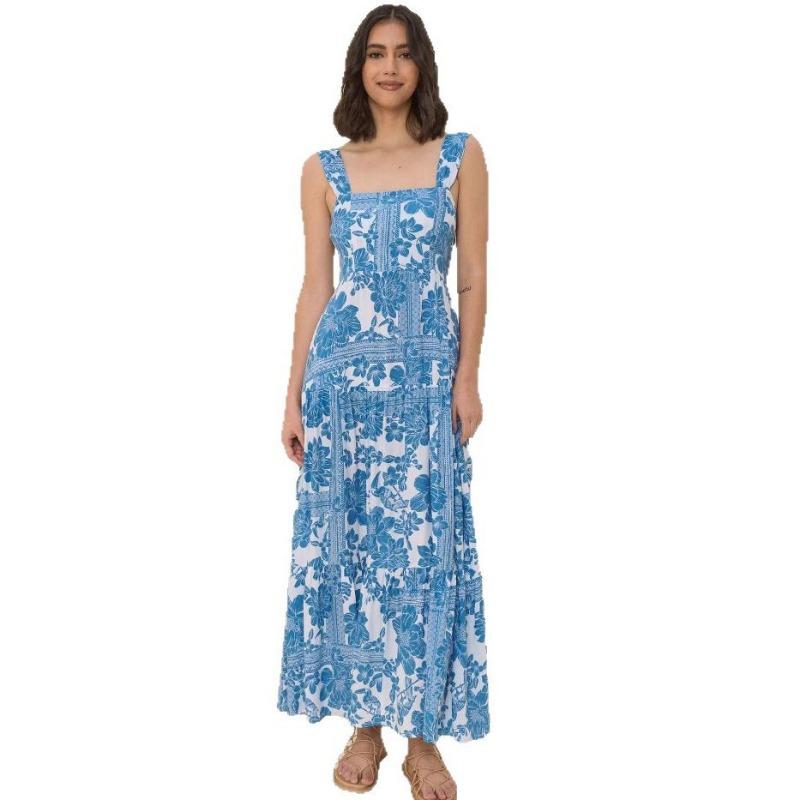 Summer Women's Beach Sleeveless Spice Print Long Halter Dress