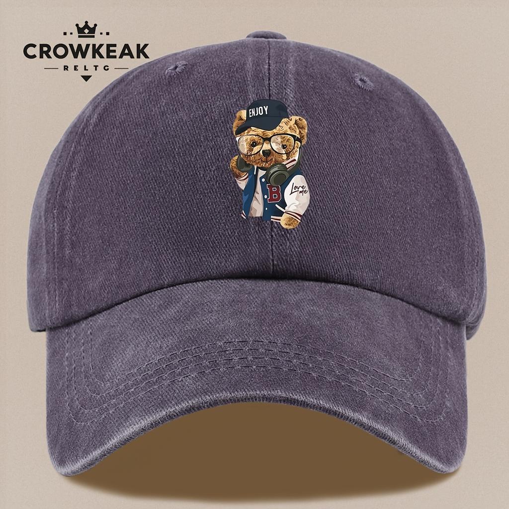 pc Vintage Trendy Baseball Teddy Bear Pattern Print Baseball Cap AllSeason Casual Apparel Accessory Black Papa Trucker Hat