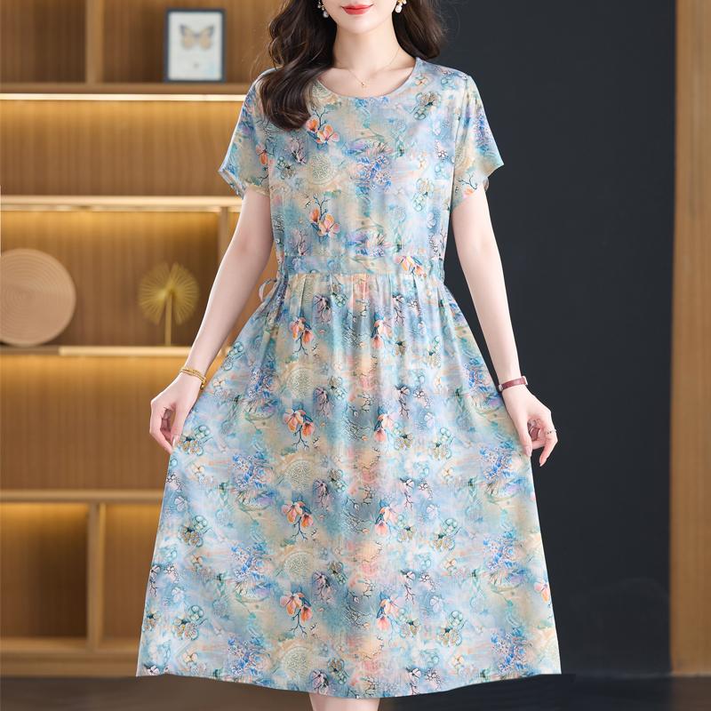 Summer Women's Elegant Dresses Plus Size Short Sleeve Casual Long Dress Vintage Clothes
