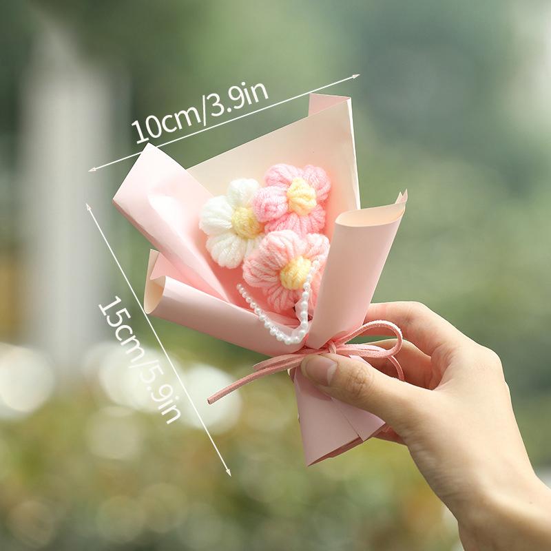 Kitting Flower Bouquet Crochet Flower Artificial Woven Flower Wedding Guests Gifts Teacher's Day Christmas Gifts