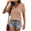 2026 Spring/Summer Women's V-neck Casual Waffle Lace Trim Short Sleeve Top