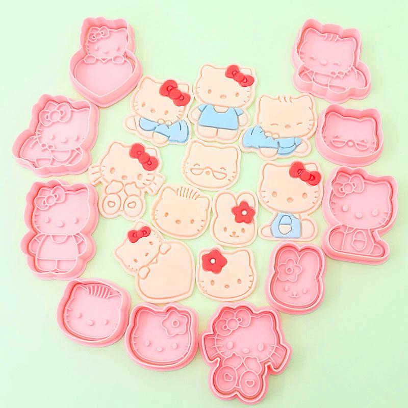 3D Hello Kitty Baking Tool Set Cute Cartoon Cookie Baking Mold Press Cookie Cutter Kitchen Flip Sugar Baking Tools