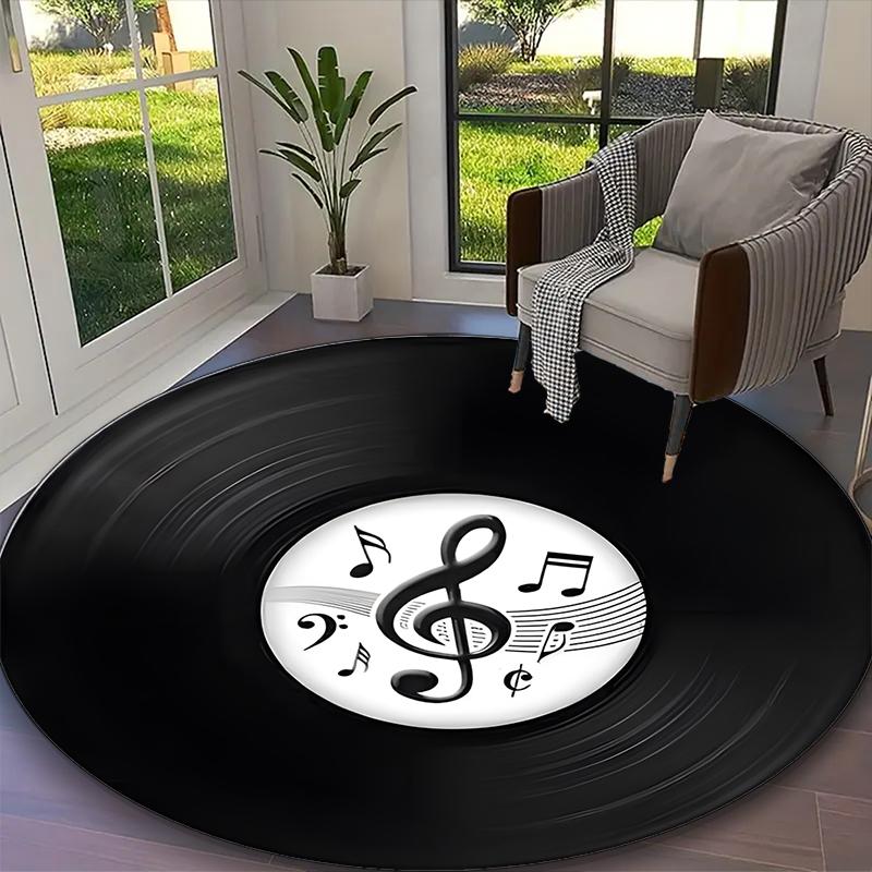 1pc Note Printed Chair Rug for Home Office Use, Living Room Kitchen Game Room Round Carpet