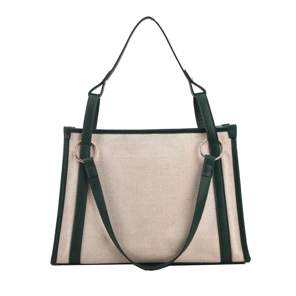 New simple casual large-capacity linen handbag fashion trend contrasting color shoulder bag commuter tote bag