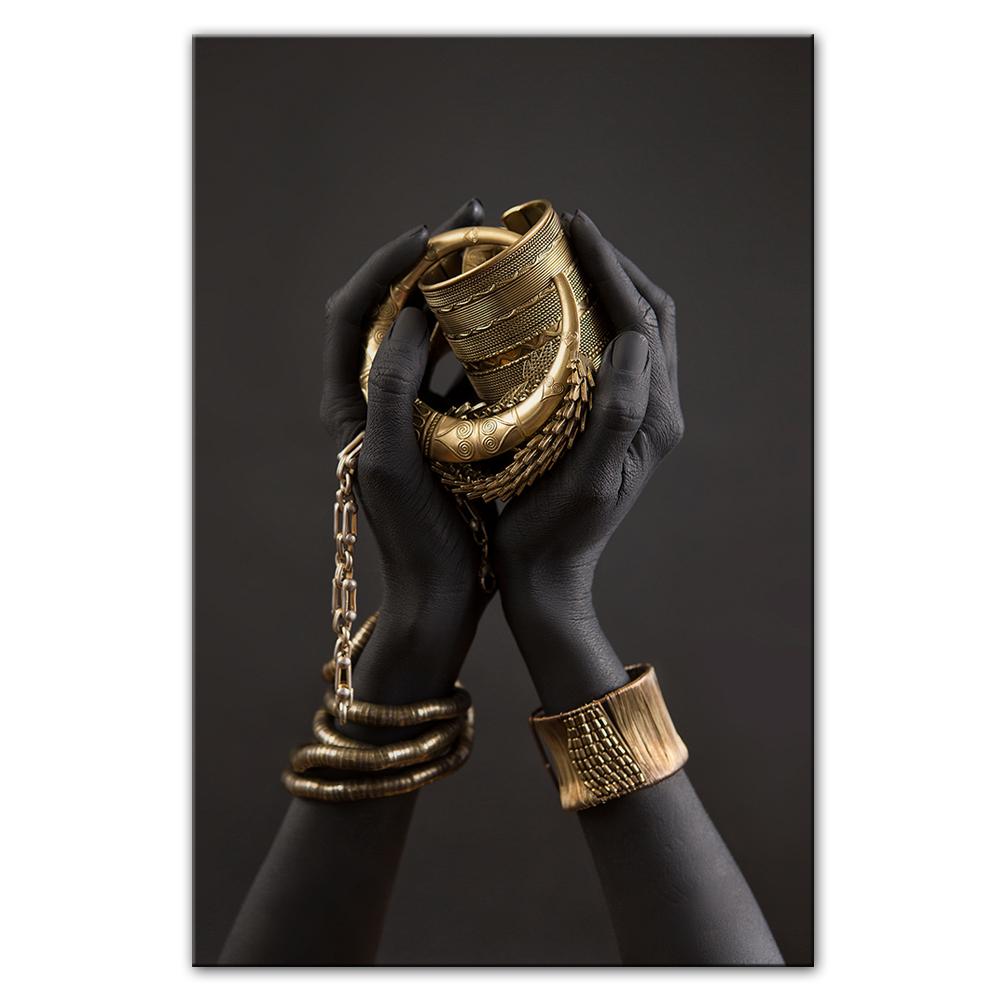 

Черная женская рука с золотыми украшениями, холст, картины на стене, художественные постеры и принты, африканские художественные фотографии, домашний декор стен 20x30cm