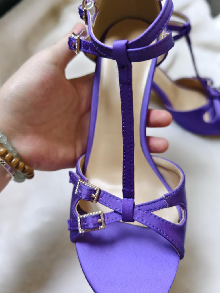 Fashion Vintage smoked purple rhinestone buckle handmade elegant high heels for women in 2025 new style