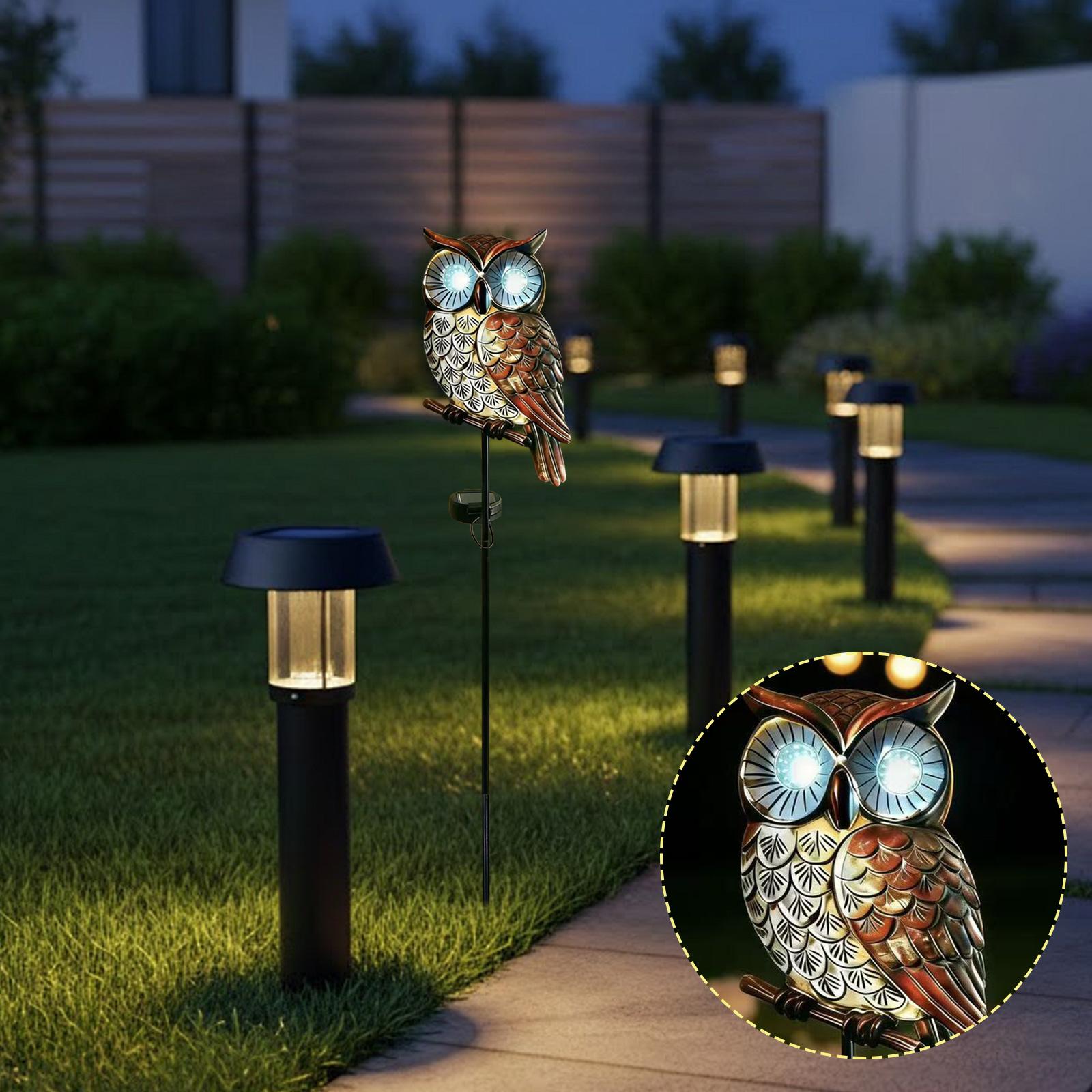 

Solar Powered Owl Garden Light Metal Art Yard Stake Outdoor Decorative Lighting with LED Eyes for Pathway Lawn Patio One Size чорний