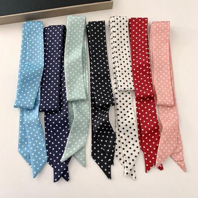 Elegant Polka Dot Silk Scarf Women Versatile Accessory for Headwear Neck Wrap Handbag Decoration