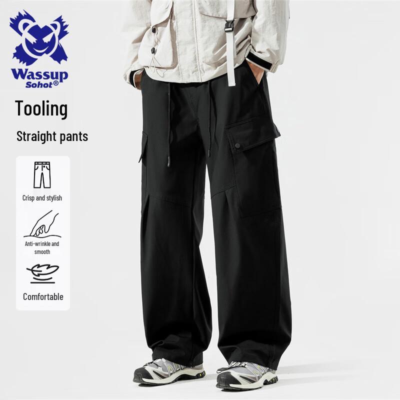 Wassup Sohot Men's Casual Straight Wide-Leg Cargo Pants