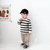 Koreansk randig långärmad baby-t-shirt för pojkar och flickor - Vår/Hösttopp
