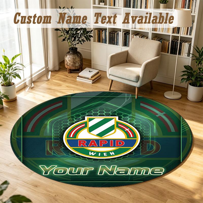 Round Rug Custom NameRapid Wien FC Pattern Non Slip Carpet Home Floor Decor