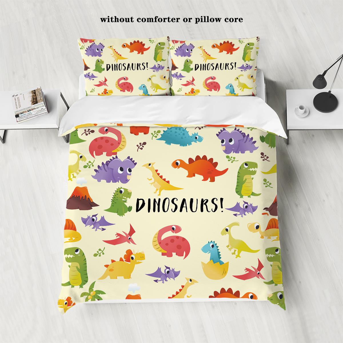 

Комплект из 3-х пуховых пододеяльников с принтом в виде мультяшного динозавра (1 пододеяльник+2 наволочки, без наполнителя) мягкий комплект постельного белья 135x200cm-GER-Single