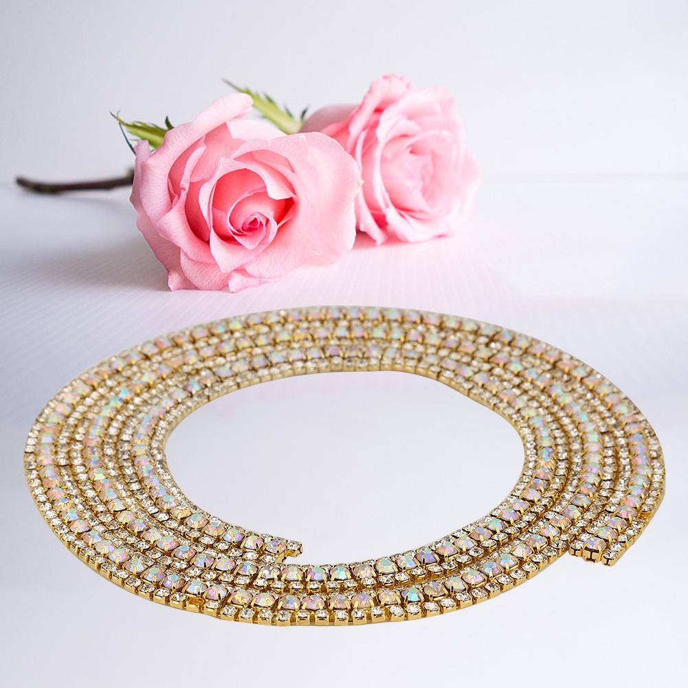 3 Rows Diamond Mesh Wrap Roll Sparkle Crystal Rhinestone Ribbon Decoration (Gold)