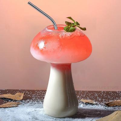 Mantar Kokteyli Pipetli Cam Bardak İçecekler Bira Yaratıcı Şeffaf Şarap Bardakları Kahve Fincanları İçecek Kapları Bar Araçları