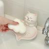 Pastel Pink White Cat Soap Dish With Drainage Soap Container Lucky Cat Soap Case  Household Use