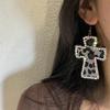 Exaggerated Shiny Crystal Leopard Print Cross Earrings for Women Gorl Sexy Charm Earring Vintage Goth Y2K Jewelry Accessories