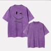 Smiling face hahaha simple washed T-shirt short sleeve gender-neutral men and women loose print clothing