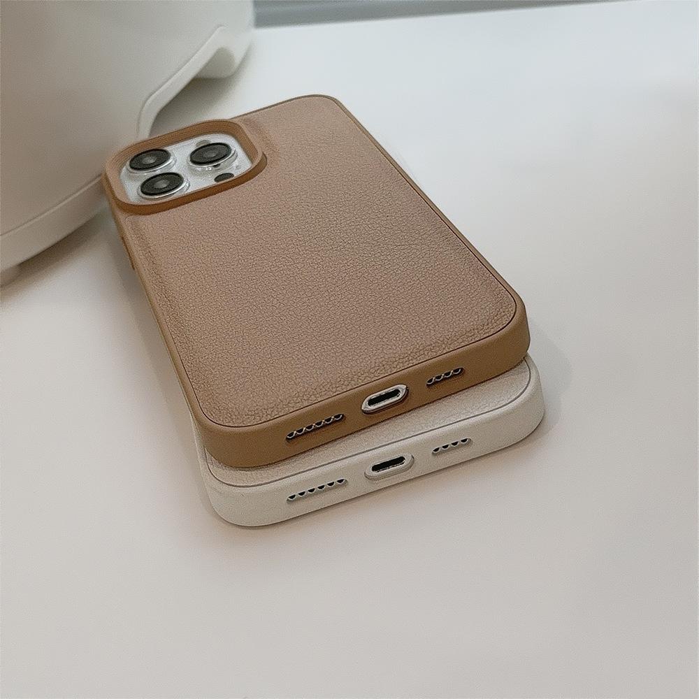 High-end khaki color suitable for Apple 17 phone case iPhone 16 Pro Max autumn and winter leather 11 solid color 13 hard 14