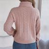 Women Autumn Winter Casual High Neck Fried Dough Twists Long Sleeve Knitting Pullover Sweater