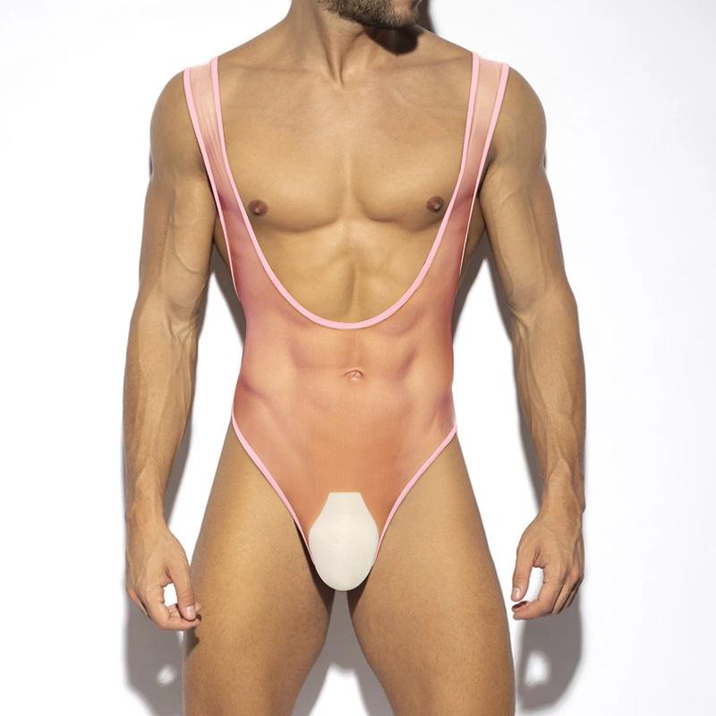 Men's Sexy Transparent Triangle Bodysuit - Chest Enhancing Fitness Wear AD7421.