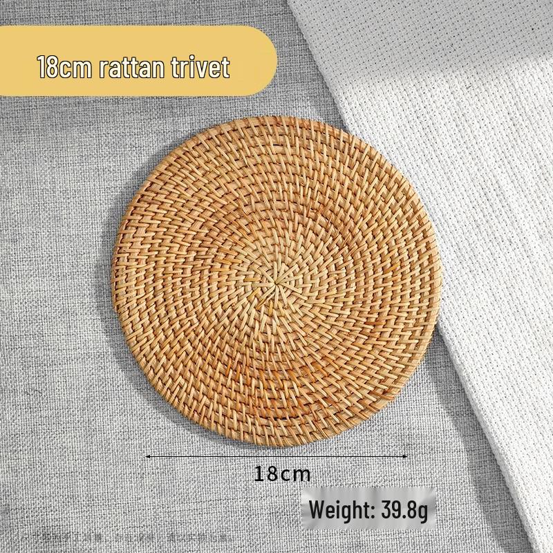 Rattan Heat-Resistant Trivet & Coaster Set: Anti-Scald Pot, Bowl, Plate, and Teapot Mats for Dining Tables