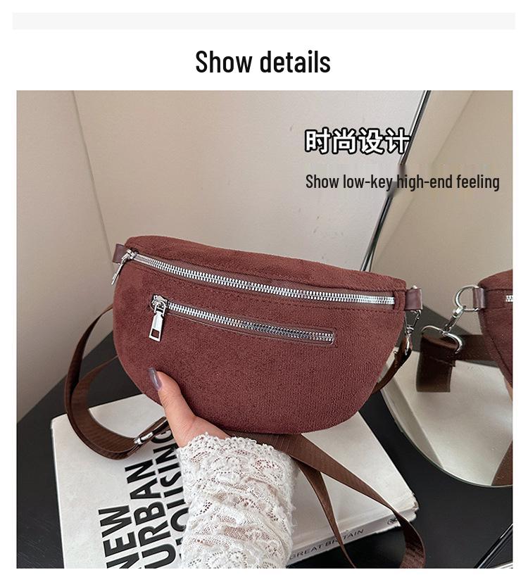 Trendy Women's Suede Crossbody Chest Bag with Durable Webbing