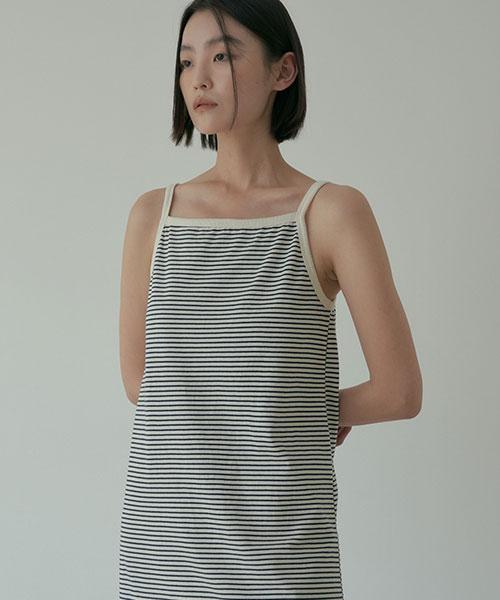 Lingseoul [Length Selection] Sleeveless Stripe Dress-(Medium, Long)