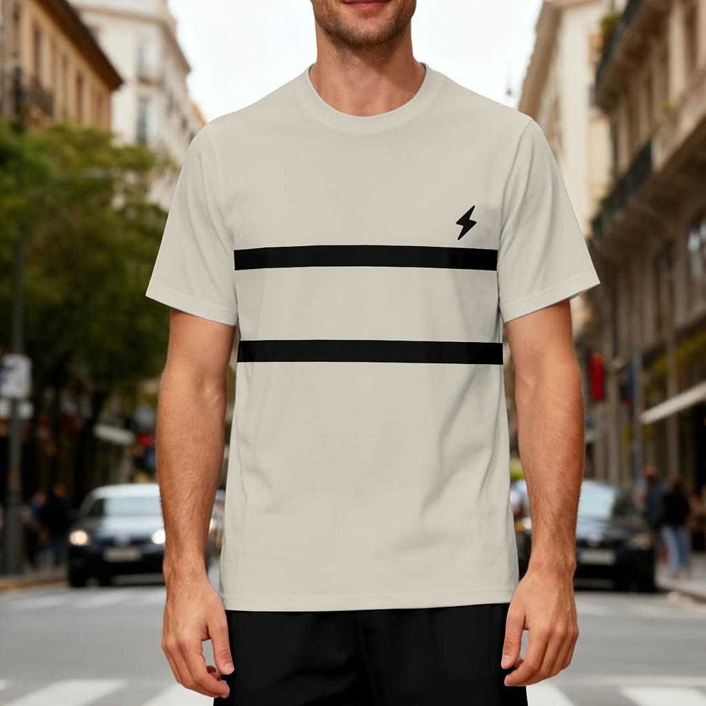 Plus Size Men's Casual Sports Suit Summer Stripes Printed T-Shirt And Shorts Set Breathable Outdoor Leisure Two Piece Outfit For Adult Men