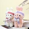 Soft Fluffy Pink And White Bunny Plush Toy With Bow For Kids Backpack Keychain