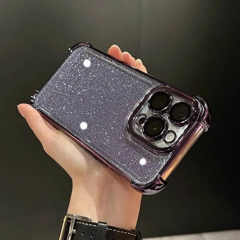 Applicable To IPhone16proMax New Year Flash Powder Mobile Phone Case Plating Airbag Apple 15 Four Corner Anti-fall Protection Case