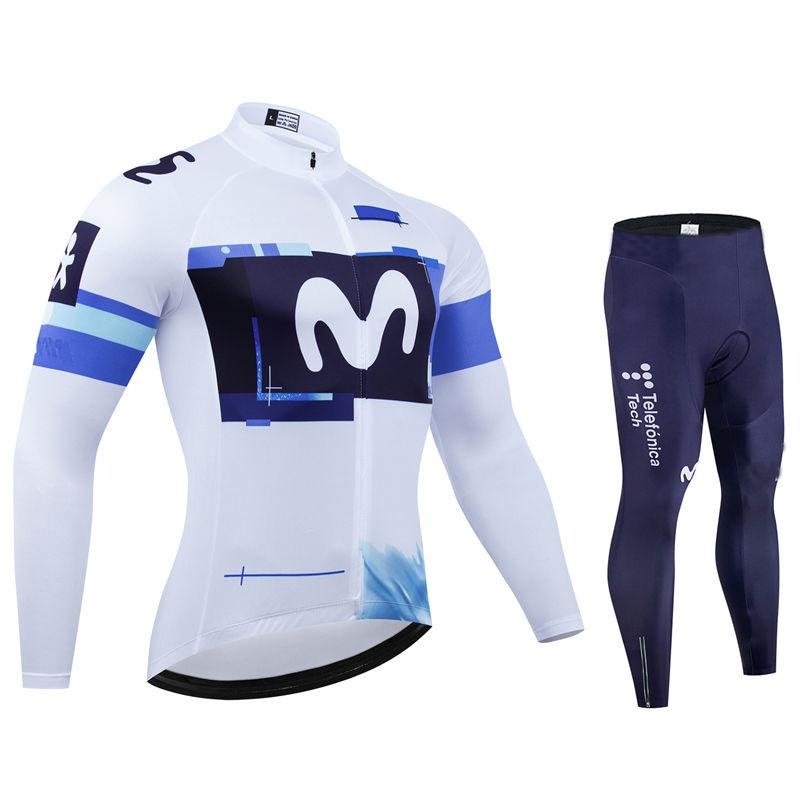 Movistar Autumn Pro Team Cycling Jersey19D Bib Set MTB Uniform Bicycle Clothing Quick Dry Bike Clothes Mens Long Cycling Wear