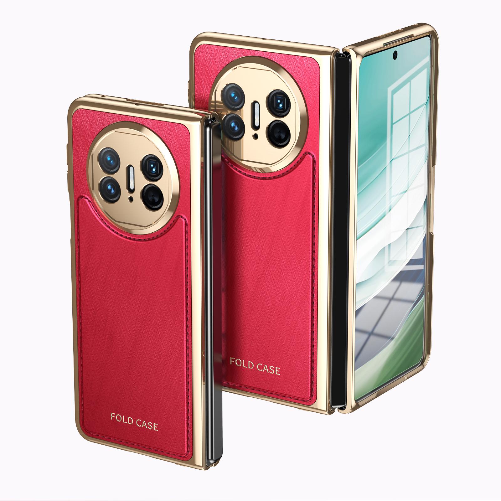 

Роскошный чехол из веганской кожи с текстурой золотого шелка для Huawei Mate X3 X5 с прозрачным защитным стеклом для экрана и гальваническим покрытием Huawei Mate X3 красный