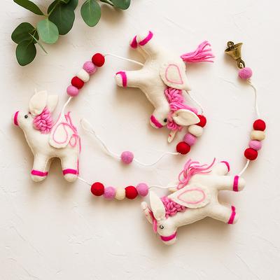 Felt Unicorn Garland Wall Hanging Pink Embroidered Details