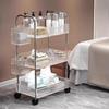 Acrylic Rolling Utility Cart, Clear Storage Carts with Wheels,Mobile Trolley Cart with Handle and 2 Hanging Baskets,Multifunctional Storage Organizer
