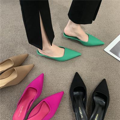 Spring Pointed Toe Women Mules Slipper Fashion Candy Color Ladies Elegant Dress Sandal Square Low Heel Slip On Slides