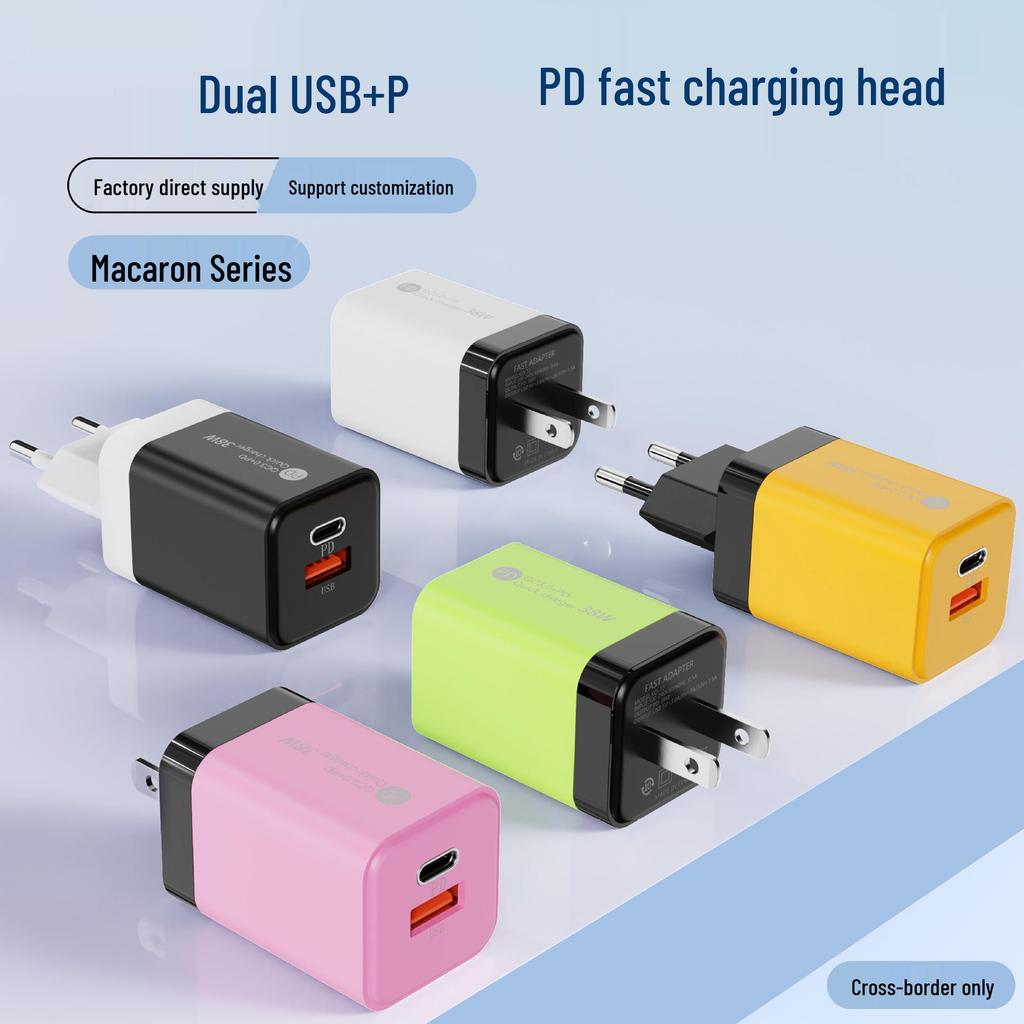 Macaron 38W Dual Port Fast Charger: USB+PD for Apple & Huawei Phones